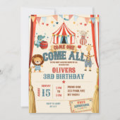 Invitation Thème Cirque Venez Tous Anniversaire (Devant)