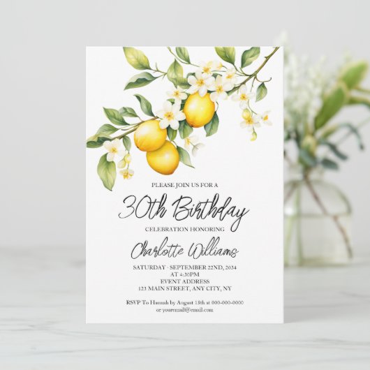 Invitation Thème Citron Aquarelle 30e fête d'anniversaire (Debout devant)
