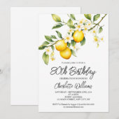 Invitation Thème Citron Aquarelle 80e fête d'anniversaire (Devant / Derrière)