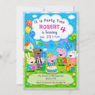 Invitation thème cochon de dessin animé. Fête d'en