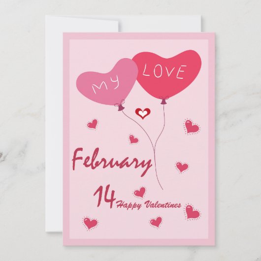 Invitation Thème Coeur mignon Rose Et Rouge (Devant)