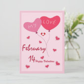 Invitation Thème Coeur mignon Rose Et Rouge (Debout devant)