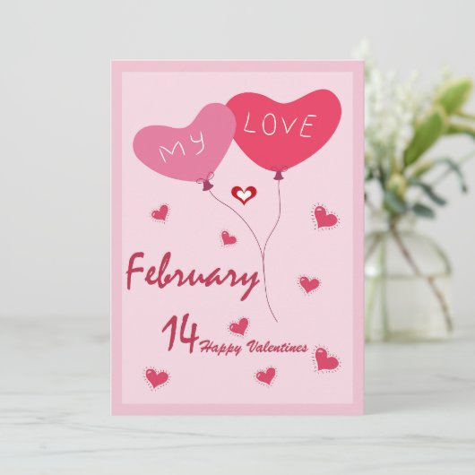 Invitation Thème Coeur mignon Rose Et Rouge (Debout devant)