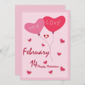 Invitation Thème Coeur mignon Rose Et Rouge (Devant / Derrière)