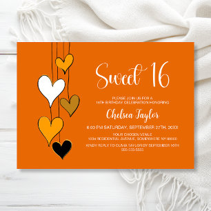 Invitation Thème Cœur Orange Anniversaire 16 Ans Douce