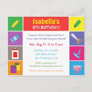 Invitation Thème coloré d'arts et artisanat pour fête d'anniv