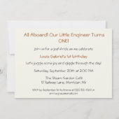 Invitation Thème conducteur de train pour le 1er anniversaire (Dos)