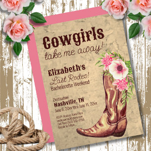 Invitation Thème cow-girl rose rustique pour enterrement de v