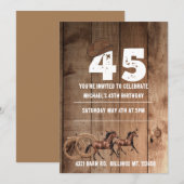 Invitation Thème cowboy marron bois rustique 45 ans  (Devant / Derrière)