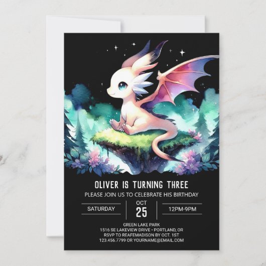 Invitation Thème Cute Dragon Anniversaire (Devant)