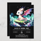 Invitation Thème Cute Dragon Anniversaire (Devant / Derrière)