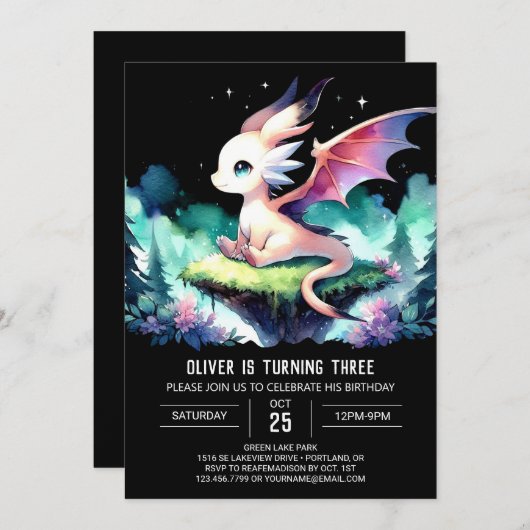 Invitation Thème Cute Dragon Anniversaire (Devant / Derrière)