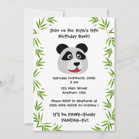 Invitation Thème Cute Panda (Devant)