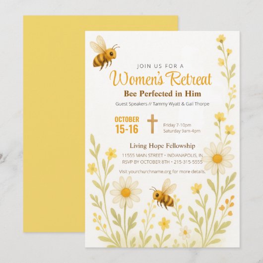 Invitation Thème d'abeille Gold Floral Women's Church Retrait (Devant / Derrière)