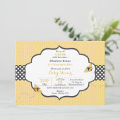 Invitation Thème d'abeille Honeycomb Or & Gris Polka Dot (Debout devant)