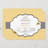 Invitation Thème d'abeille Honeycomb Or & Gris Polka Dot (Devant / Derrière)