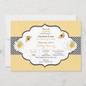 Invitation Thème d'abeille Honeycomb Or & Gris Polka Dot (Devant)