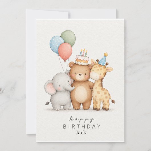 Invitation Thème d'animal mignon joyeux anniversaire (Devant)