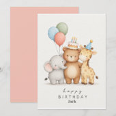 Invitation Thème d'animal mignon joyeux anniversaire (Devant / Derrière)