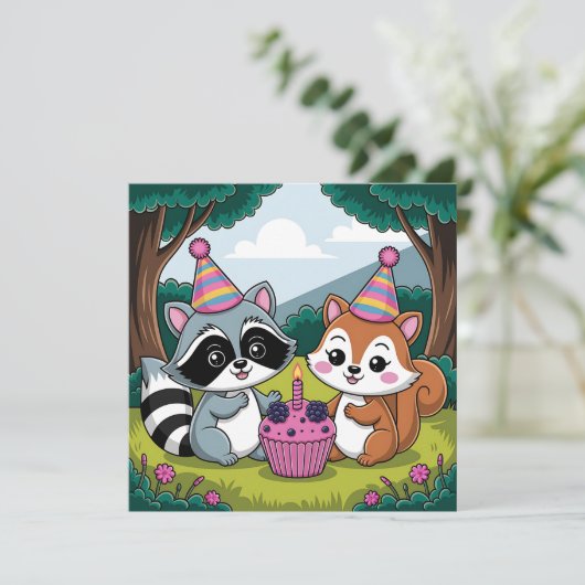 Invitation Thème d'animaux de forêt pour le premier anniversa (Debout devant)
