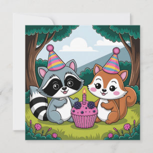 Invitation Thème d'animaux de forêt pour le premier anniversa