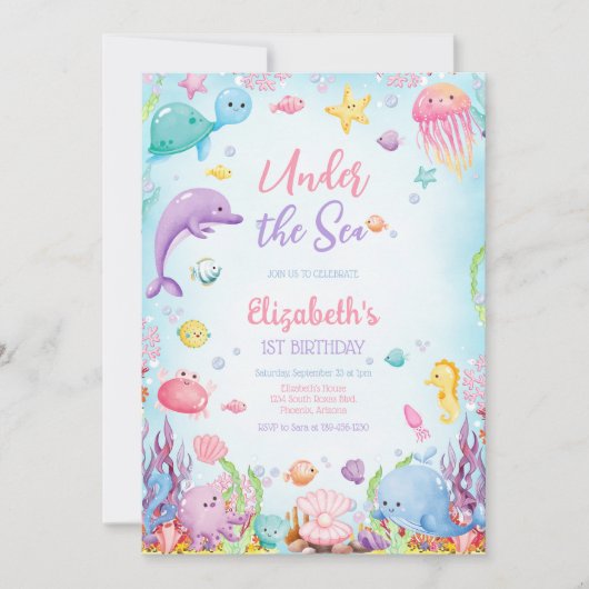 Invitation Thème d'animaux de l'océan sous la mer pour annive (Devant)