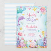 Invitation Thème d'animaux de l'océan sous la mer pour annive (Devant / Derrière)