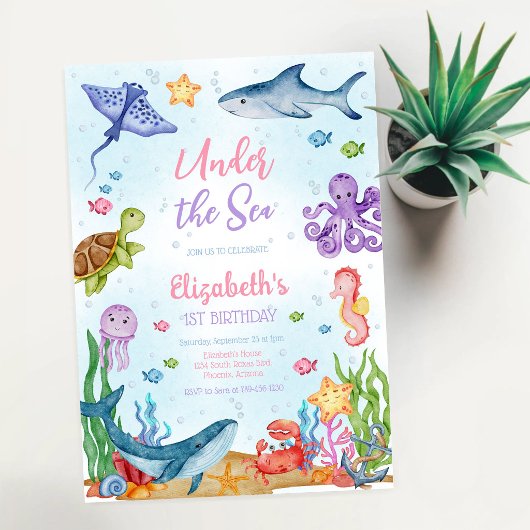 Invitation Thème d'animaux de l'océan sous la mer pour annive