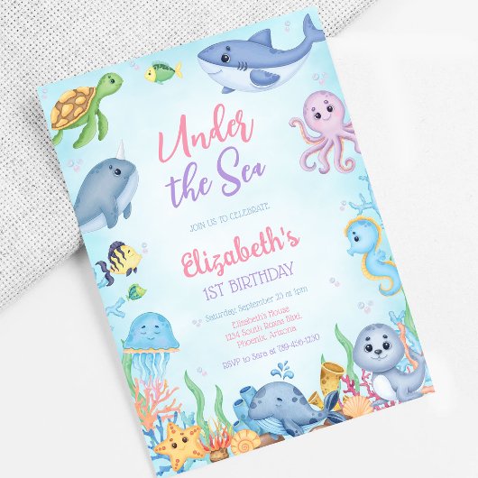 Invitation Thème d'animaux de l'océan sous la mer pour annive
