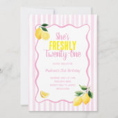 Invitation Thème d'anniversaire 21 ans frais rayures rose cit (Devant)