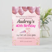 Invitation Thème d'anniversaire 40 ans rose (Debout devant)