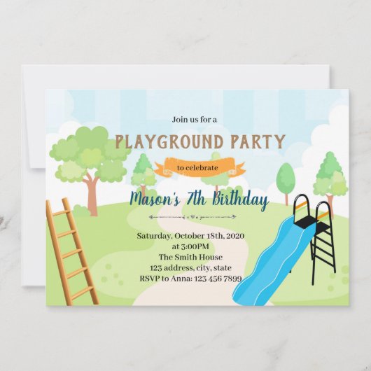 Invitation thème d'anniversaire Chutes et échelle (Devant)