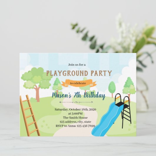 Invitation thème d'anniversaire Chutes et échelle (Debout devant)