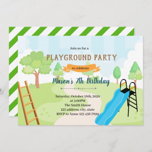 Invitation thème d'anniversaire Chutes et échelle (Devant / Derrière)