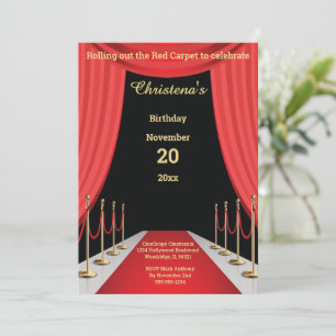 Invitation Thème d'anniversaire Cinéma Tapis Rouge