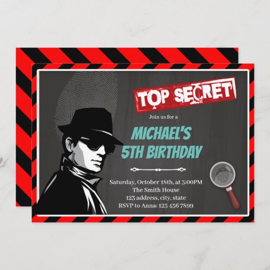 Invitation thème d'anniversaire d'agent secret (Devant / Derrière)