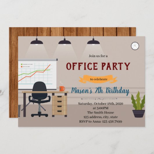 Invitation thème d'anniversaire de bureau (Devant / Derrière)