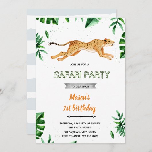 Invitation Thème d'anniversaire de Cheetah (Devant / Derrière)