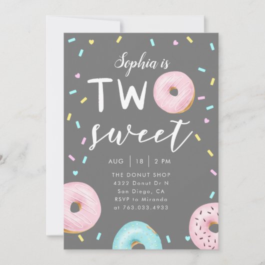 Invitation Thème d'anniversaire de deux beignes sucrées (Devant)