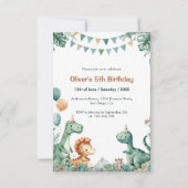 Invitation Thème d'anniversaire de dinosaure à l'aquarelle ve (Devant)
