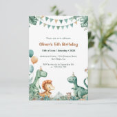 Invitation Thème d'anniversaire de dinosaure à l'aquarelle ve (Debout devant)
