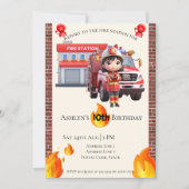Invitation Thème d'anniversaire de fille de pompier Mignonne (Devant)
