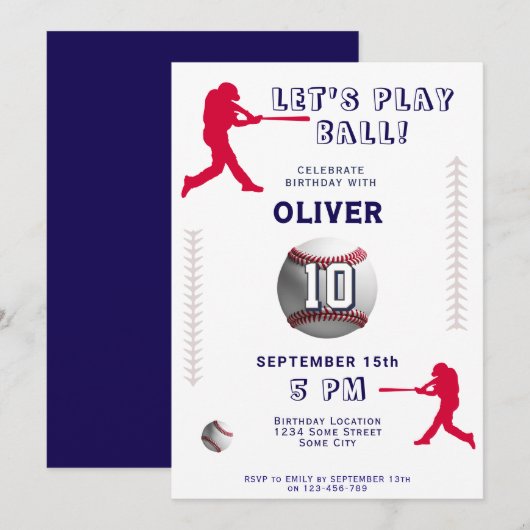 Invitation Thème d'anniversaire de joueur de baseball de base (Devant / Derrière)