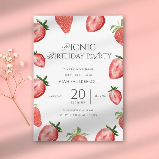 Invitation Thème d'anniversaire de la fête de la fraise de pi