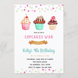 Invitation Thème d'anniversaire de la guerre des Cupcakes