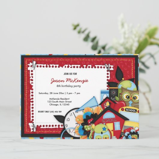 Invitation Thème d'anniversaire de l'école (Debout devant)