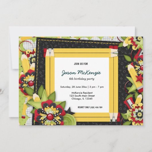 Invitation Thème d'anniversaire de l'école (Devant)