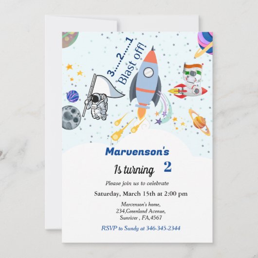Invitation Thème d'anniversaire de l'espace extra-atmosphériq (Devant)