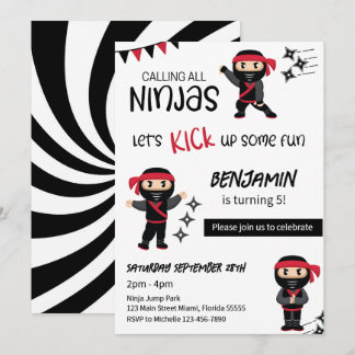 Invitation Thème d'anniversaire de ninja arts martiaux guerri