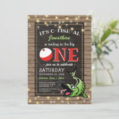 Invitation Thème d'anniversaire de pêche | Rustique Le Gros (Debout devant)